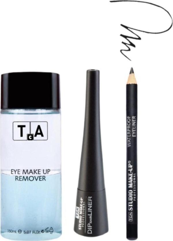 Tca Studio Make-Up 3’Lü Makyaj Seti - Göz Makyaj Temizleyicisi 150 Ml + Eyeliner + Dipliner - Image 1