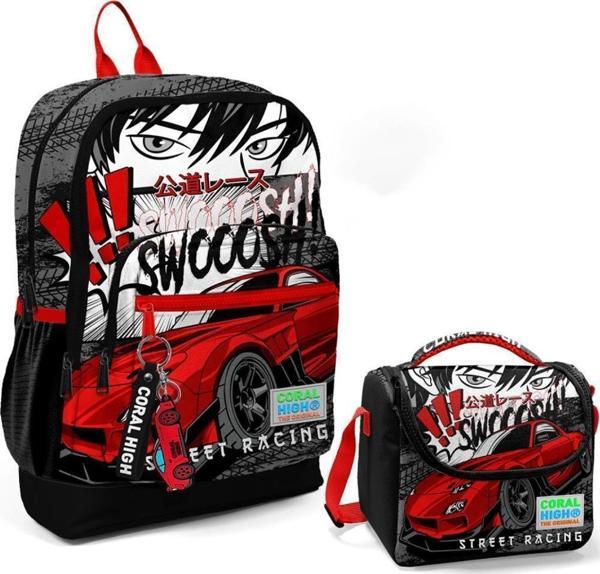 Coral High 2li Set Araba Desenli Okul Çantası Beslenme 23747 - Image 1