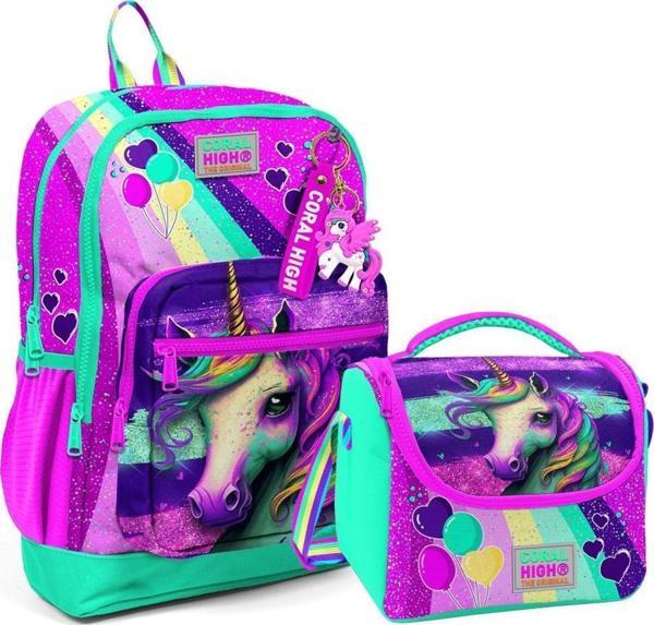 Coral High 2li Set Unicorn Desenli Okul Çantası Beslenme 23758 - Image 1