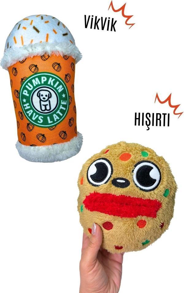 Havhav Cafe 2'Li Köpek Oyuncak Seti Vikvikli Kahve Ve Mama Saklamalı Kurabiye Peluş - Image 1