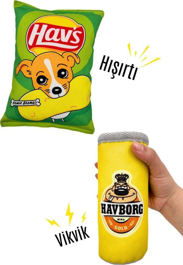 Havhav Market Köpek Oyuncak Seti 2 Adet Sesli Köpek Oyuncakları Peluş Cips Ve Peluş Kutu İçecek - Image 1