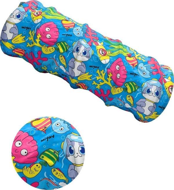 Miyav Aqua Temalı Kedi Tüneli 60 Cm Oxford Kumaşlı Dayanıklı Evcil Hayvan Oyun Tüneli - Image 1
