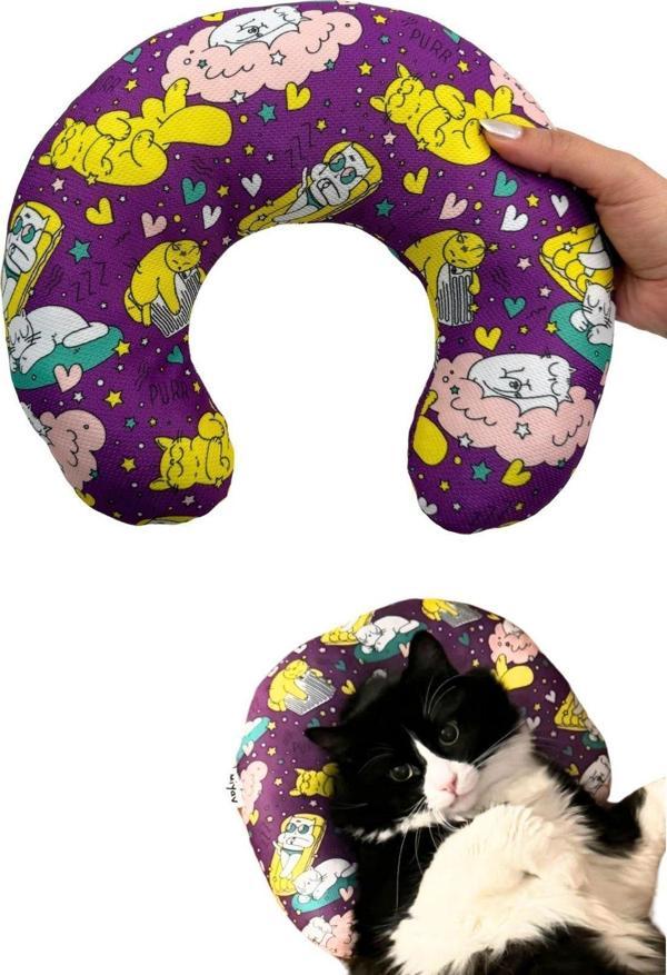Miyav Pisipisiesta Kedi Yastığı Mor Renkli Kedi Sarılma Ve Uyku Minderi 30 Cm Kedi Uyku Oyuncağı - Image 1