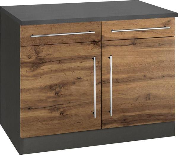 Tdesigno Asel Mutfak Çekmeceli Alt Modül - Dolap 120 Cm Antrasit-Atlantik Çam Tezgah Dahil - Image 1