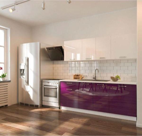 Tdesigno Selvi Hazır Mutfak Dolabı 200 Cm Parlak Mürdüm Ve Beyaz - Image 1