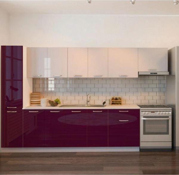 Tdesigno Verda Hazır Mutfak Dolabı Kiler Dahil 320Cm–Parlak Mürdüm Beyaz - - Image 1