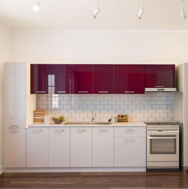 Tdesigno Uraz Hazır Mutfak Dolabı Kiler Dahil 320 Cm–Parlak Beyaz Mürdüm - - Image 1