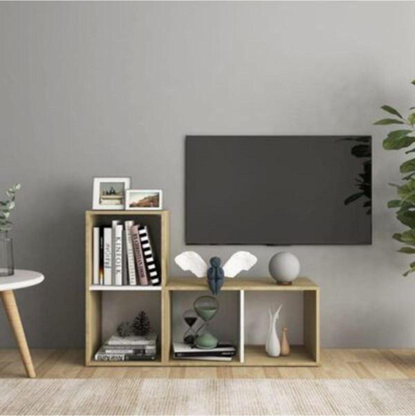 Tdesigno Tdesıgno Maya Kitaplıklı Televizyon Sehpası Ünitesi Kitaplık Meşe Beyaz 90 Cm 4 Raflı - Image 1