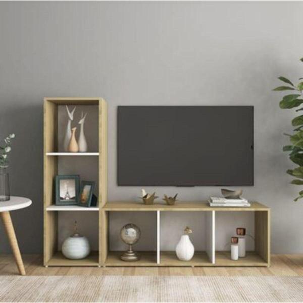 Tdesigno Tdesıgno Onur Kitaplıklı Televizyon Sehpası - Ünitesi -Kitaplık-Meşe Beyaz 120 Cm 6 Raflı - Image 1