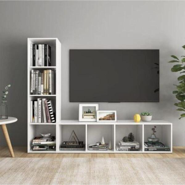 Tdesigno Tdesıgno Yağmur Kitaplıklı Televizyon Sehpası - Ünitesi -Kitaplık-Beyaz 150 Cm 8 Raflı - Image 1