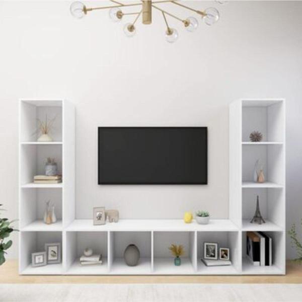 Tdesigno Tdesıgno Yigit Kitaplıklı Televizyon Sehpası - Ünitesi -Kitaplık-Beyaz 180 Cm 12 Raflı - Image 1