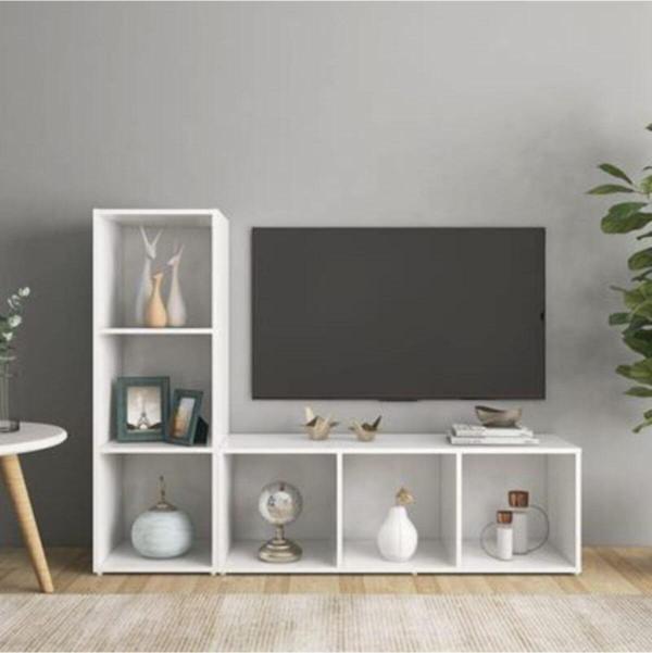 Tdesigno Tolga Kitaplıklı Televizyon Sehpası Ünitesi Kitaplık Beyaz 120 Cm 6 Raflı - Image 1