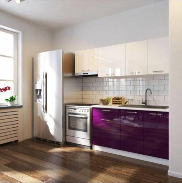 Tdesigno Melisa Hazır Mutfak Dolabı 200 Cm -parlak Mürdüm Ve Beyaz - Tezgah Dahil Değil - Image 1