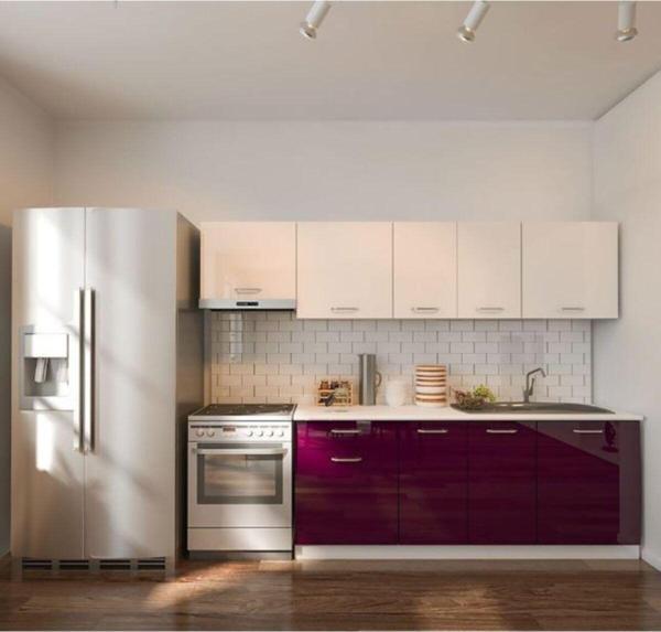 Tdesigno Nisan Hazır Mutfak Dolabı 260 Cm - Parlak Mürdüm Ve Beyaz - - Image 1