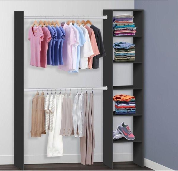 Tdesigno Efil Açık Giyinme Dolabı Gardırop Beyaz 140 Cm Antrasit - Image 1