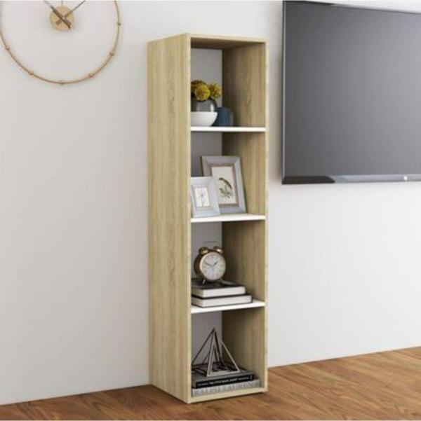 Tdesigno Tdesıgno Eda Televizyon Sehpası - Ünitesi -Kitaplık-Meşe Beyaz 4 Raflı 30 Cm - Image 1