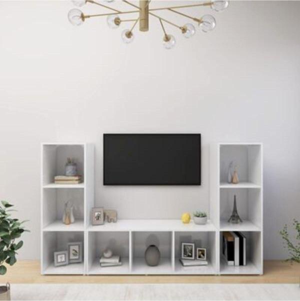Tdesigno Nehir Kitaplıklı Televizyon Sehpası Ünitesi Kitaplık Beyaz 150 Cm 9 Raflı - Image 1