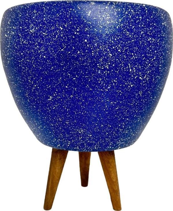 Bitki Tasarımı Lacivert Granit Toprak Saksı Saksılık Salon Çiçeklik 3 Ayaklı - 15 CM - Image 1