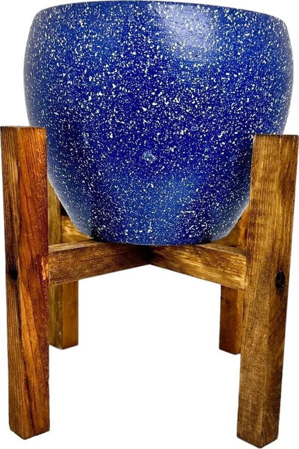 Bitki Tasarımı Lacivert Granit Toprak Saksı Saksılık Salon Çiçeklik 4 Ayaklı - 15 CM - Image 1