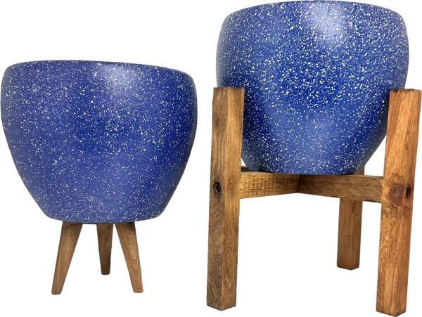 Bitki Tasarımı Lacivert Granit Toprak Saksı Saksılık Salon Çiçeklik İkili Set 3 Ayaklı- 4 Ayaklı- 15 CM - Image 1