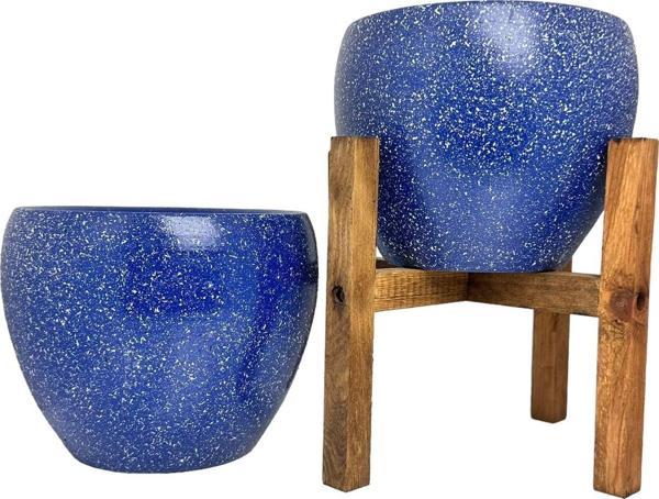 Bitki Tasarımı Lacivert Granit Toprak Saksı Saksılık Salon Çiçeklik İkili Set Ayaksız - 4 Ayaklı- 15 CM - Image 1