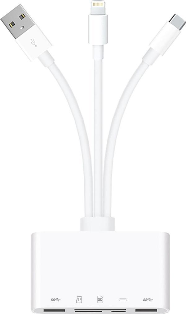 5in1 Allround iPhone Type-C Usb 2xUsb Sd Tf Kart Şarj Adaptörü - Image 1