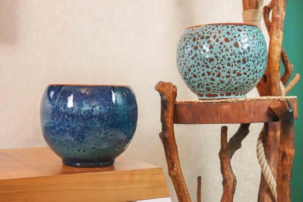 Bitki Tasarımı Okyanus Mavisi Ve Turkuaz Şekilli Artistik Çift Sırlı İç Ve Dış Mekan Kullanımlı Toprak Terrakota Saksı S - Image 1