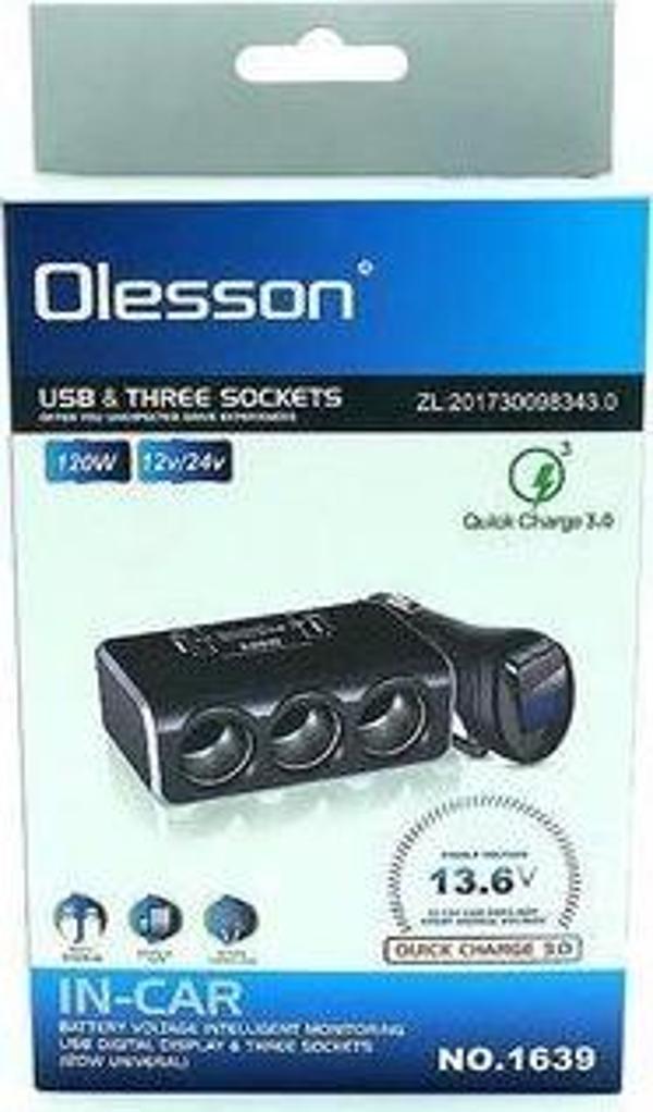 Araç Çakmak Çoklayıcı 3 Çakmak 2 Usb Çoğaltıcı Hızlı Şarj Desteği - Image 1