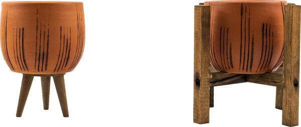 Bitki Tasarımı Siyah Çizgi Desenli Terakota Toprak Saksı Saksılık Salon Çiçeklik İkili Set 3 Ayaklı, 4 Ayaklı 12 Cm - Image 1
