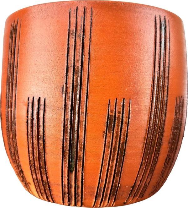 Bitki Tasarımı Siyah Çizgi Desenli Toprak Saksı Saksılık Salon Çiçeklik - 19 CM  - Image 1