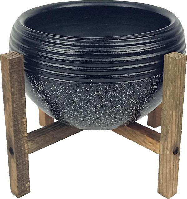 Bitki Tasarımı Siyah Granit Küp Aranjman Saksı Saksılık Salon Çiçeklik 4 Ayaklı - Image 1