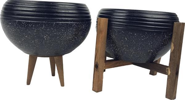 Bitki Tasarımı Siyah Granit Küp Aranjman Saksı Saksılık Salon Çiçeklik İkili Set (3 Ayak-4 Ayak) - Image 1