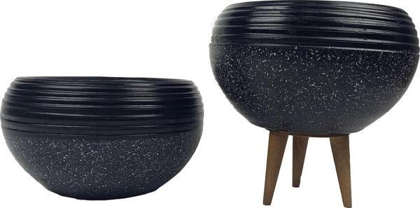 Bitki Tasarımı Siyah Granit Küp Aranjman Saksı Saksılık Salon Çiçeklik İkili Set (Ayaksız-3 Ayaklı) - Image 1