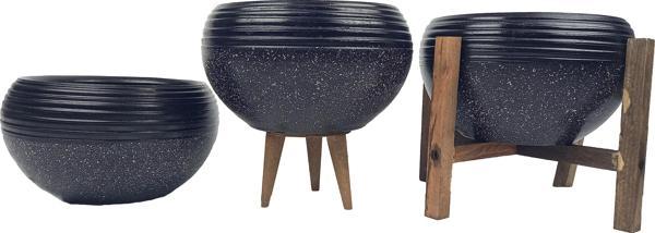 Bitki Tasarımı Siyah Granit Küp Aranjman Saksı Saksılık Salon Çiçeklik Üçlü Set - Image 1