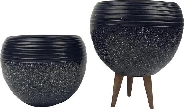 Bitki Tasarımı Siyah Granit Küp Saksı Saksılık Salon Çiçeklik İkili  Set (3 Ayaklı-Ayaksız) - Image 1