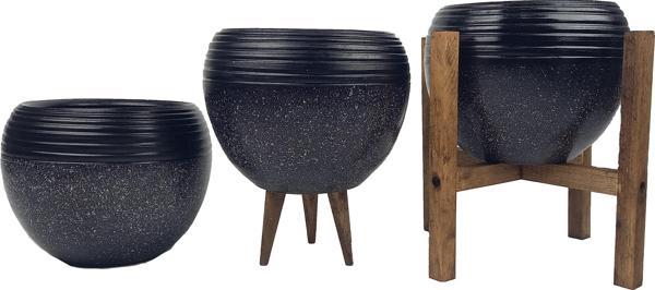 Bitki Tasarımı Siyah Granit Küp Saksı Saksılık Salon Çiçeklik Üçlü Set - Image 1