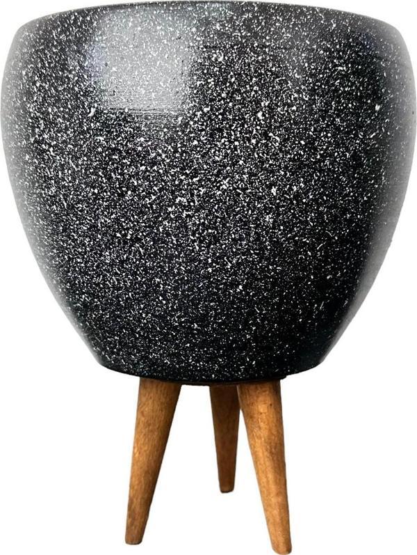 Bitki Tasarımı Siyah Granit Toprak Saksı Saksılık Salon Çiçeklik 3 Ayaklı - 15 CM - Image 1