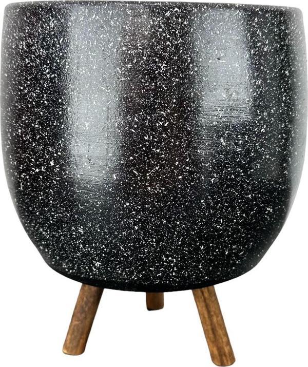 Bitki Tasarımı Siyah Granit Toprak Saksı Saksılık Salon Çiçeklik 3 Ayaklı - 19 CM - Image 1
