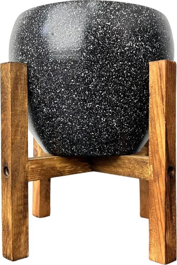 Bitki Tasarımı Siyah Granit Toprak Saksı Saksılık Salon Çiçeklik 4 Ayaklı - 15 CM - Image 1
