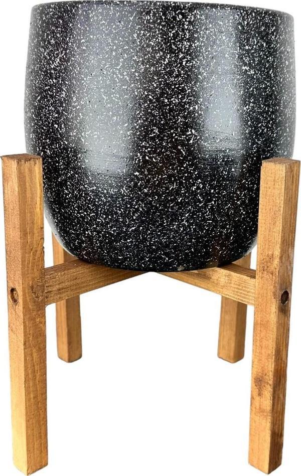 Bitki Tasarımı Siyah Granit Toprak Saksı Saksılık Salon Çiçeklik 4 Ayaklı - 19 CM - Image 1