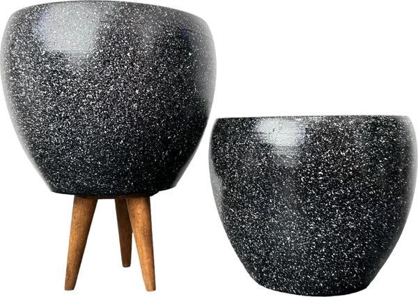 Bitki Tasarımı Siyah Granit Toprak Saksı Saksılık Salon Çiçeklik İkili Set Ayaksız - 3 Ayaklı- 15 CM - Image 1