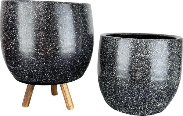 Bitki Tasarımı Siyah Granit Toprak Saksı Saksılık Salon Çiçeklik İkili Set Ayaksız - 3 Ayaklı- 19 CM - Image 1