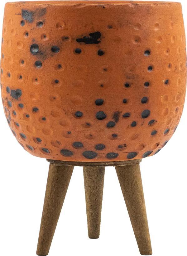 Bitki Tasarımı Siyah Nokta Desenli Terakota Toprak Saksı Saksılık Salon Çiçeklik 3 Ayaklı 12 Cm - Image 1