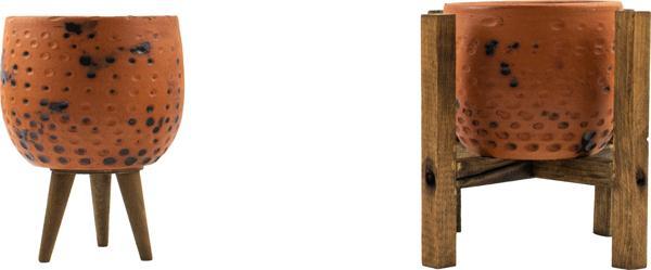 Bitki Tasarımı Siyah Nokta Desenli Terakota Toprak Saksı Saksılık Salon Çiçeklik İkili Set 3 Ayaklı, 4 Ayaklı 12 Cm - Image 1