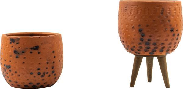 Bitki Tasarımı Siyah Nokta Desenli Terakota Toprak Saksı Saksılık Salon Çiçeklik İkili Set Ayaksız, 3 Ayaklı 12 Cm - Image 1