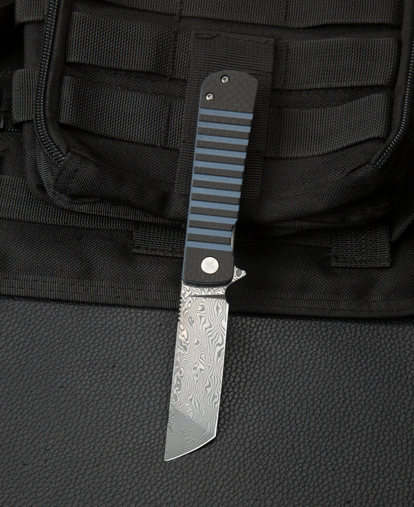 BESTECH TITAN Karbon Fiber Ve G10 Saplı Ara Katman: 2,96'' Damascus Çakı BL05A - Image 1