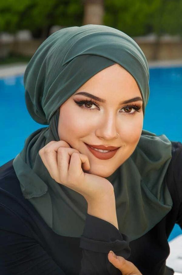 Haki Çapraz Bantlı Havuz ve Deniz Bonesi - Image 1