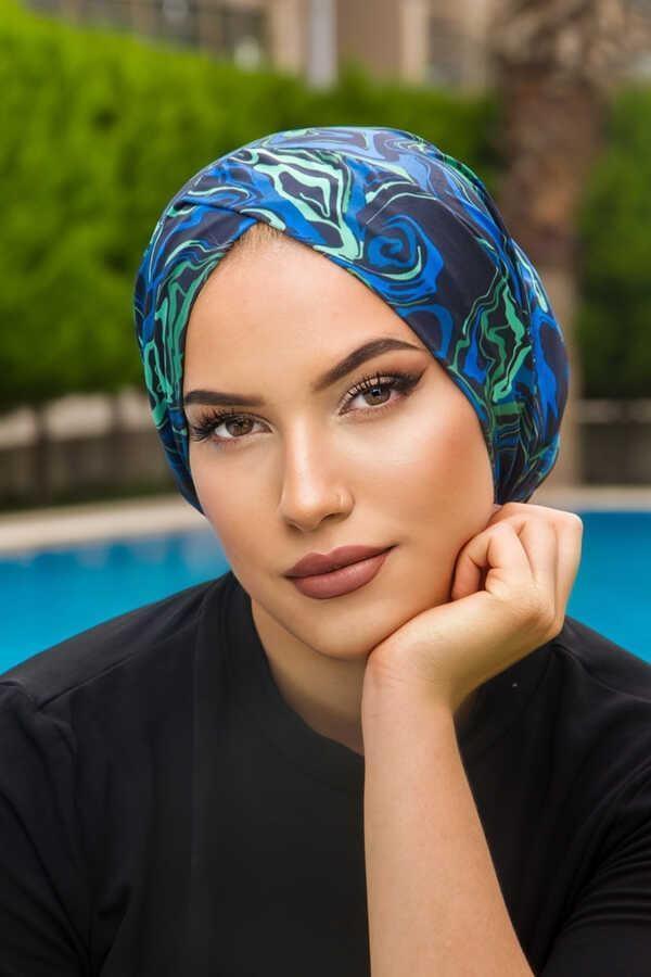 Lacivert Mavi Çapraz Deniz - Havuz Bonesi - Image 1