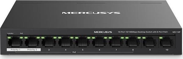 Tp-Link Mercusys MS110P 8 Port 10-100 Mbps Poe+ 2 Port 10-100 Switch Metal Kasa - Image 1