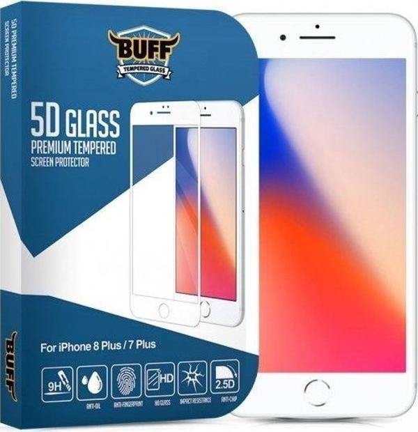 Buff iPhone 8 Plus / 7 Plus 5D ile Uyumlu Glass Ekran Koruyucu White - Image 1